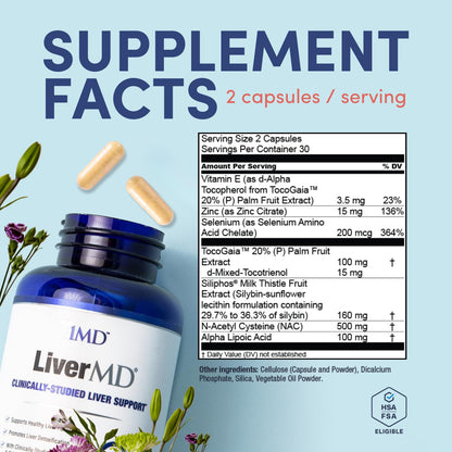 1MD Nutrition LiverMD - Liver Support Supplement with Siliphos Silybin & NAC | 60 Capsules