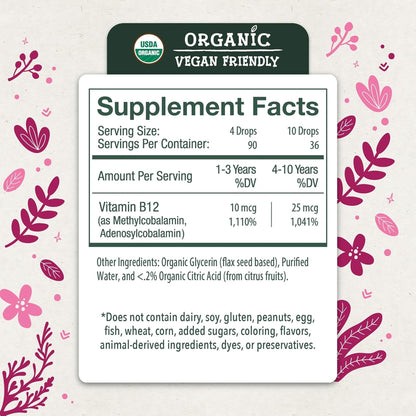 LiveWise Naturals Organic B12 Vitamin Drops – Liquid Methylcobalamin & Adenosylcobalamin for Energy