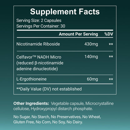 LiveYes NAD+ Supplement for Women | NR, NADH, L-Ergothioneine | 60 Capsules