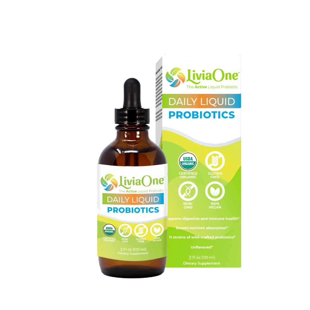 LiviaOne Daily Liquid Probiotics – USDA Organic, Allergen-Free, Non-GMO, 2 Fl Oz