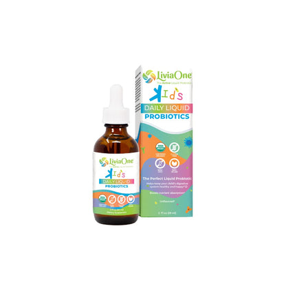 LiviaOne Daily Liquid Probiotics for Kids - Digestive Health & Immune Support, USDA-Certified Organic, Vegan, Non-GMO, 2 Fl Oz