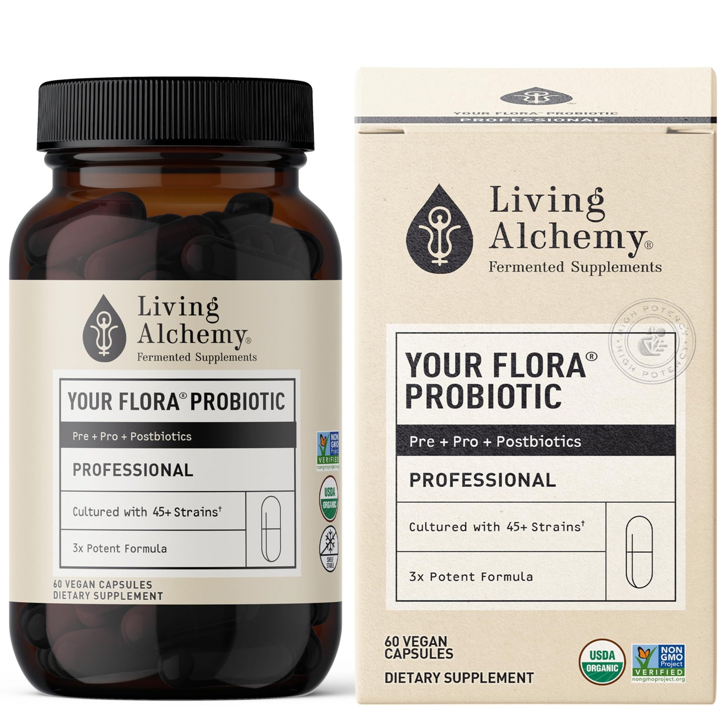 Living Alchemy Gut Health Supplements for Men & Women - Your Flora Probiotic Professional Digestion Supplement with Fermented Soybean, Prebiotics, Digestive Enzyme - Vegan, Non-GMO, 60 Pcs