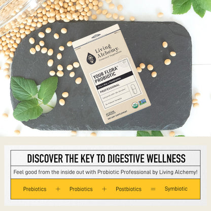 Living Alchemy Gut Health Supplements for Men & Women - Your Flora Probiotic Professional Digestion Supplement with Fermented Soybean, Prebiotics, Digestive Enzyme - Vegan, Non-GMO, 60 Pcs
