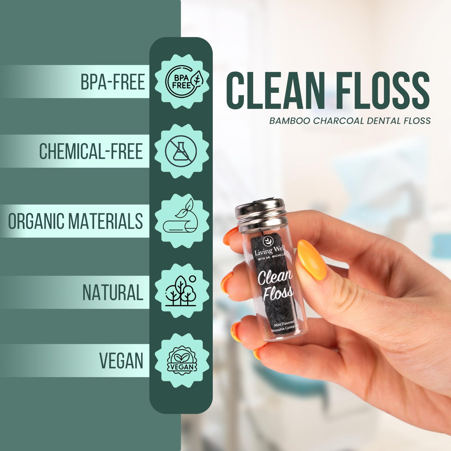 Living Well Bamboo Charcoal Dental Floss – Natural, Vegan & Biodegradable