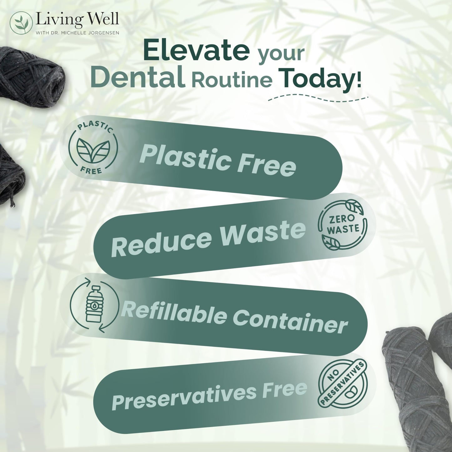 Living Well Bamboo Charcoal Dental Floss – Natural, Vegan & Biodegradable