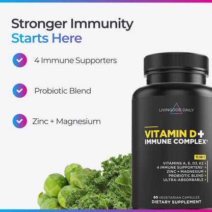 Livingood Daily Vitamin D3 K2 4000 IU – 9-in-1 Immune Support (60 Capsules)