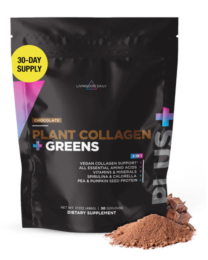 Livingood Daily Plant Collagen + Greens Powder - Chocolate | Vegan 5-in-1 Collagen Support