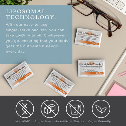 LivOn Laboratories Lypo-Spheric Vitamin C 1000 mg + 1000 mg Phospholipids per Packet | Liposome-Encapsulated, Non-GMO, 30 Packets