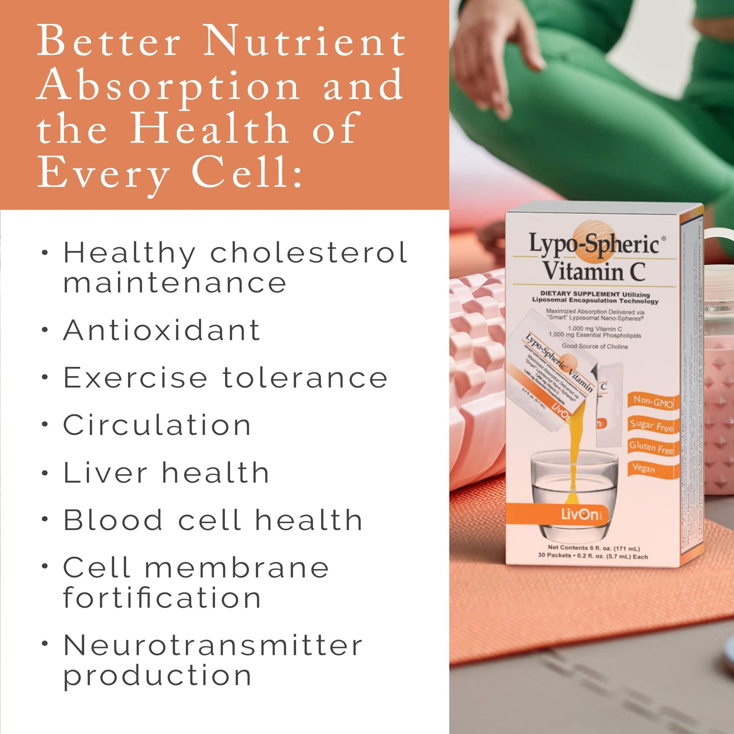 LivOn Laboratories Lypo-Spheric Vitamin C 1000 mg + 1000 mg Phospholipids per Packet | Liposome-Encapsulated, Non-GMO, 30 Packets