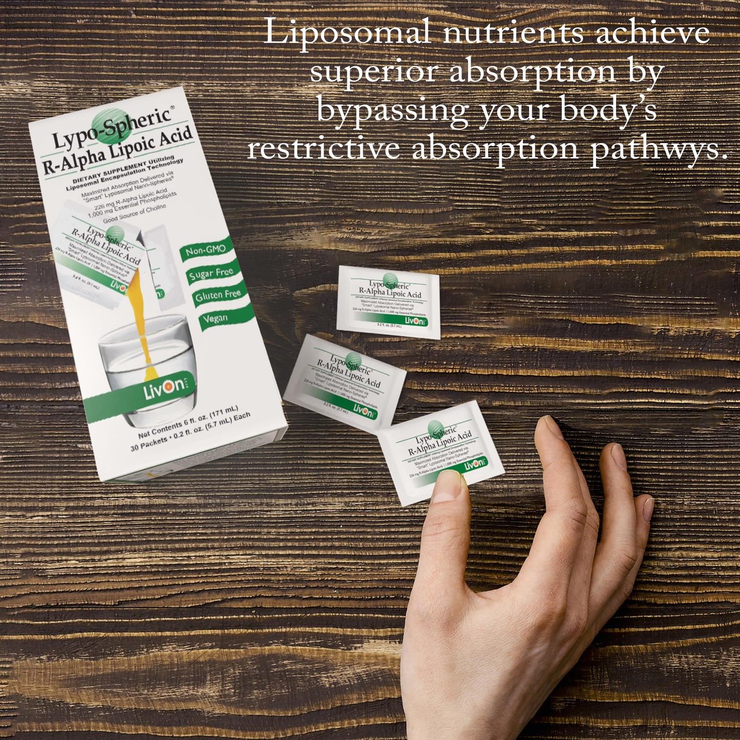 LivOn Lypo-Spheric R-Alpha Lipoic Acid – 30 Packets | 226mg Each | Liposome-Encapsulated, Vegan, Non-GMO