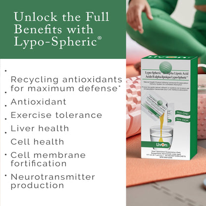 LivOn Lypo-Spheric R-Alpha Lipoic Acid – 30 Packets | 226mg Each | Liposome-Encapsulated, Vegan, Non-GMO