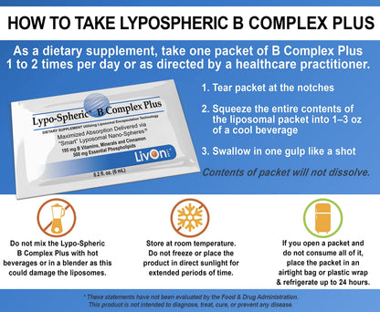 LivOn Laboratories Lypo-Spheric B Complex Plus – 2 Pack (30 Packets) – 195 mg B Vitamins, Cinnamon | Liposome-Encapsulated for Maximum Bioavailability