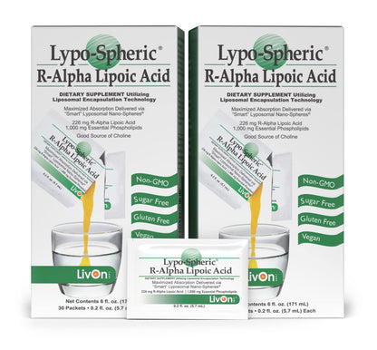 LivOn Liposomal R-Alpha Lipoic Acid – 226 mg Per Packet | 30 Packets | 2-Pack