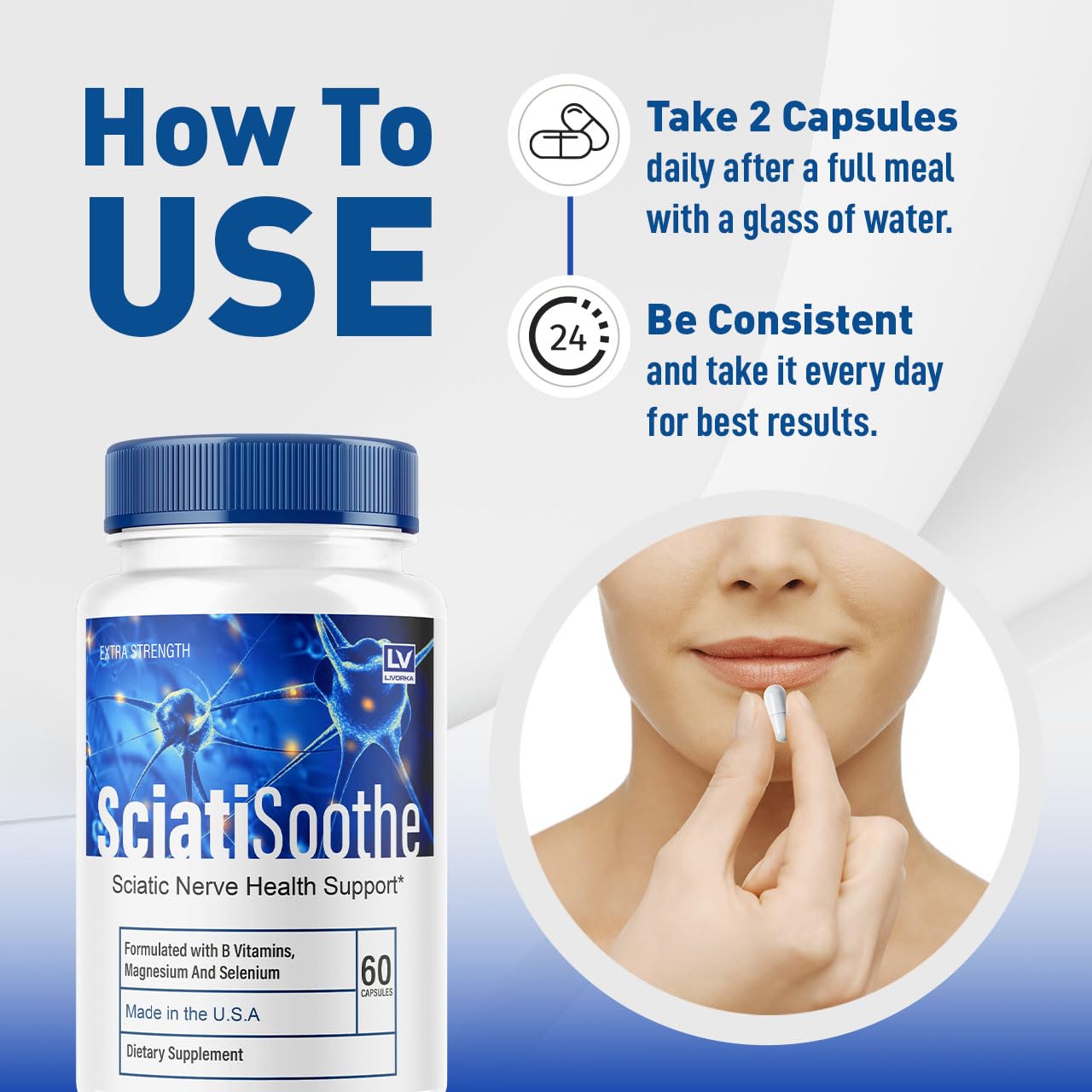 LIVORKA 5 Pack Sciatisoothe – Sciatisoothe Supplement (300 Capsules)