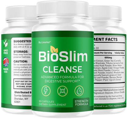 LIVORKA BioSlim Cleanse Capsules – 3 Pack Premium Digestive Support, 180 Capsules
