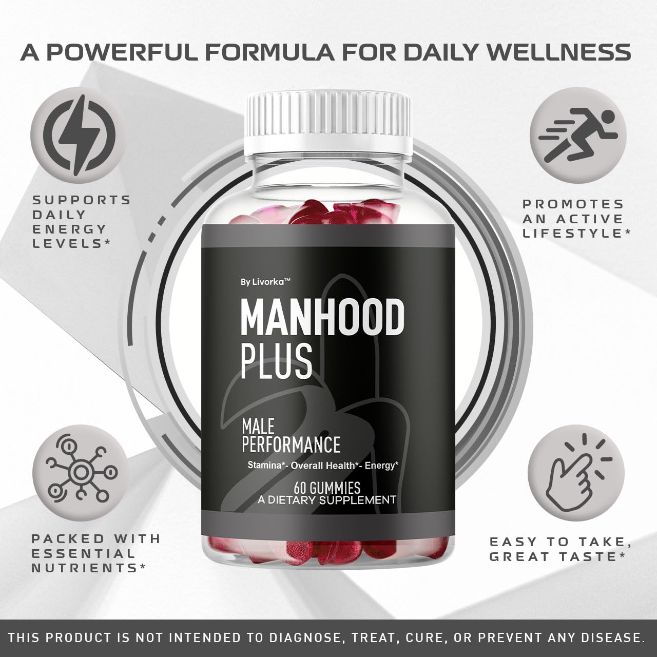 LIVORKA Manhood Plus Gummies for Men – 2 Pack, 1050mg, 120 Gummies
