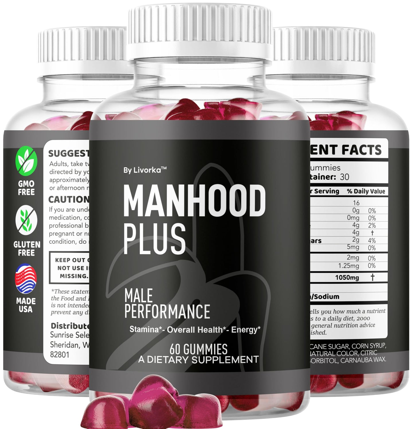 LIVORKA Manhood Plus Gummies for Men – 2 Pack, 1050mg, 120 Gummies