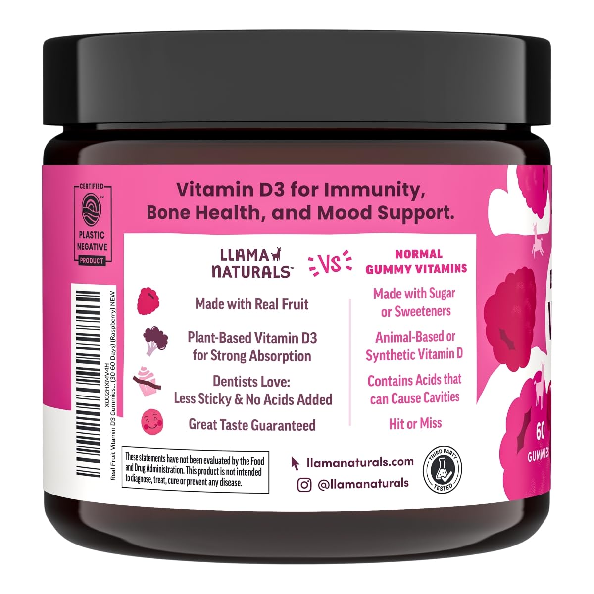 Llama Naturals Vitamin D3 Gummies - Vegan, Organic, 60 Ct