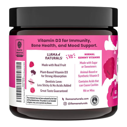 Llama Naturals Vitamin D3 Gummies - Vegan, Organic, 60 Ct
