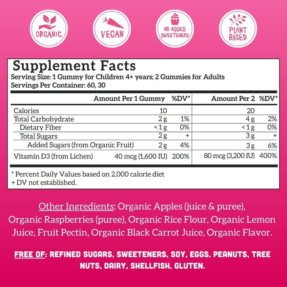 Llama Naturals Vitamin D3 Gummies - Vegan, Organic, 60 Ct