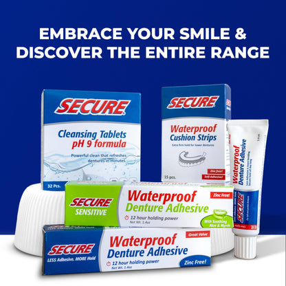 Secure Denture Adhesive with Aloe Vera & Myrrh - 12-Hour Waterproof Seal - 1.4 oz