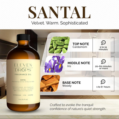 Eleven Drops Santal Aroma Fragrance Oil – 16 oz, IFRA Compliant, Made in USA
