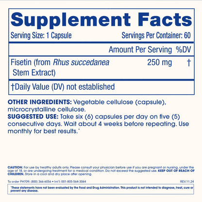 ProHealth Pure Fisetin 250mg – 60 Capsules | Brain Health & Healthy Aging | GMP USA | 3x Tested