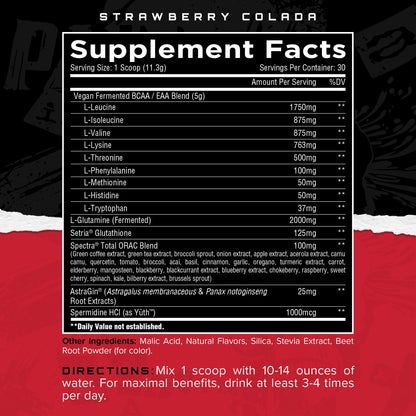 Unmatched Longevity EAA | Essential Amino Acids for Muscle Growth & Recovery | 30 Servings Strawberry Colada
