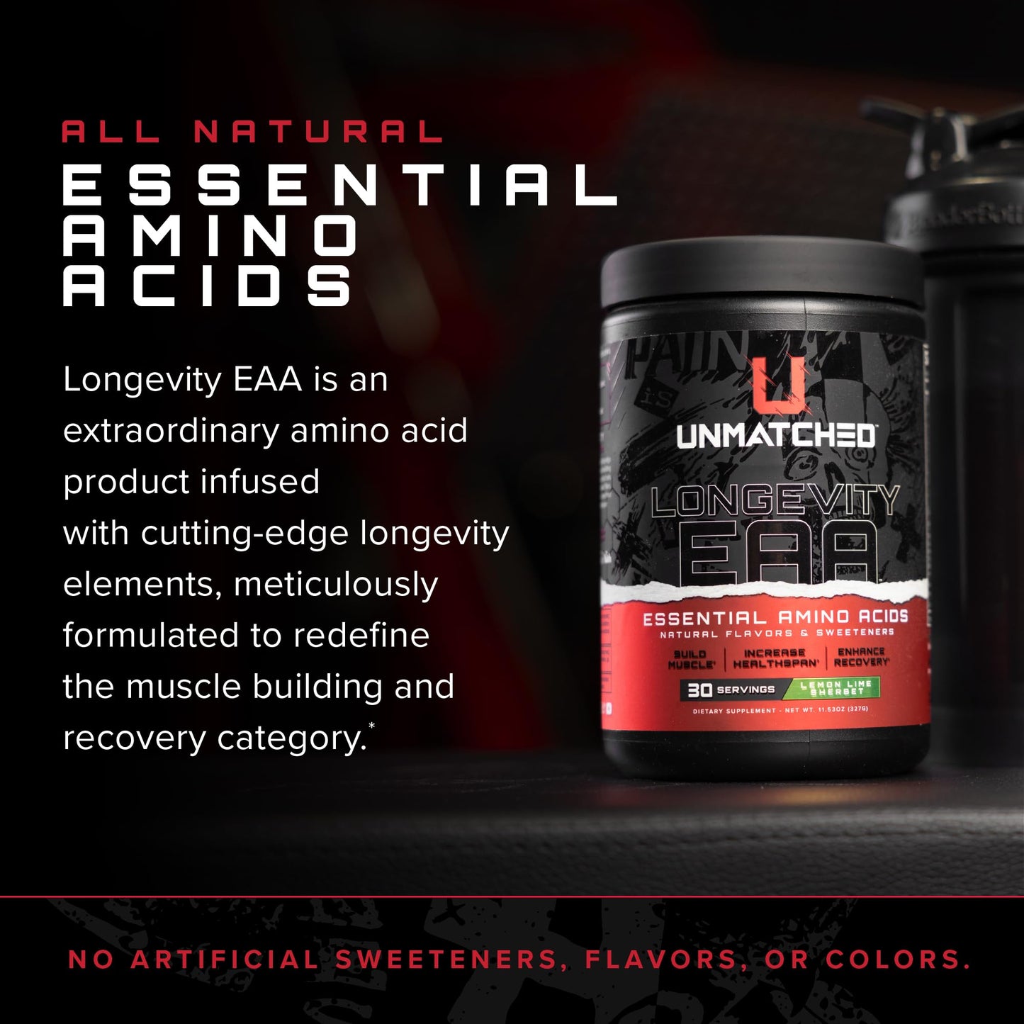 Unmatched Longevity EAA | Essential Amino Acids for Muscle Growth & Recovery | 30 Servings Strawberry Colada