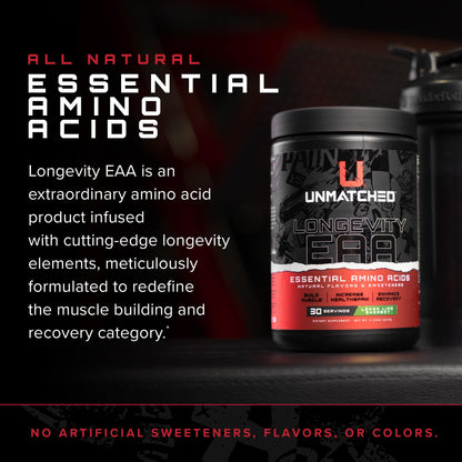 Unmatched Longevity EAA | Essential Amino Acids for Muscle Growth & Recovery | 30 Servings Strawberry Colada