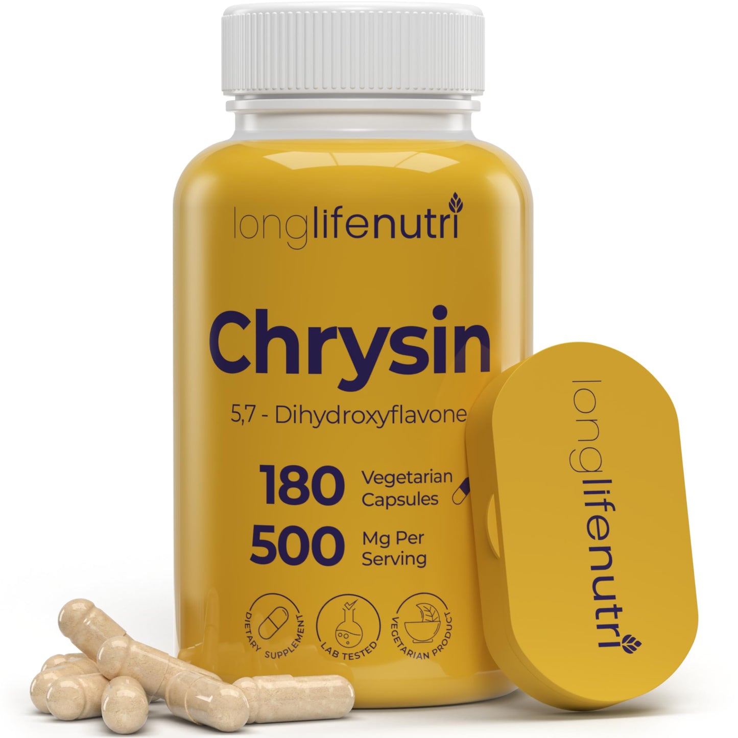 LongLifeNutri Chrysin 500mg – 180 Veg Capsules | USA Made, GMP Certified