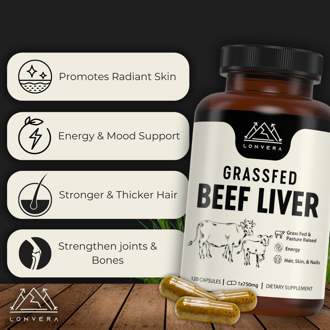 Lonvera Grass-Fed Beef Liver Capsules – 3000mg Freeze-Dried Desiccated Organs for Energy, Joints & Skin