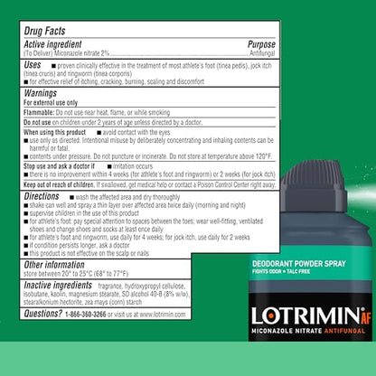 Lotrimin AF Athlete's Foot Deodorant Powder Spray | 2% Miconazole Nitrate | Treats Athlete's Foot, Jock Itch & Ringworm – 4.6 oz