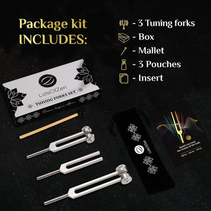 LOTS OF ZEN Tuning Forks for Healing Set – 128Hz, 256Hz, 512Hz | Sound Therapy & Yoga Accessories