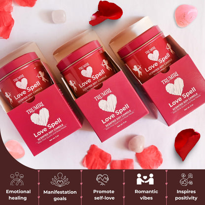 Love Spell Scented Candles - Soy, Rose Petals & Crystals | Pack of 3 x 5oz - Organic Non-Toxic Aromatherapy Gift