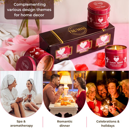 Love Spell Scented Candles - Soy, Rose Petals & Crystals | Pack of 3 x 5oz - Organic Non-Toxic Aromatherapy Gift