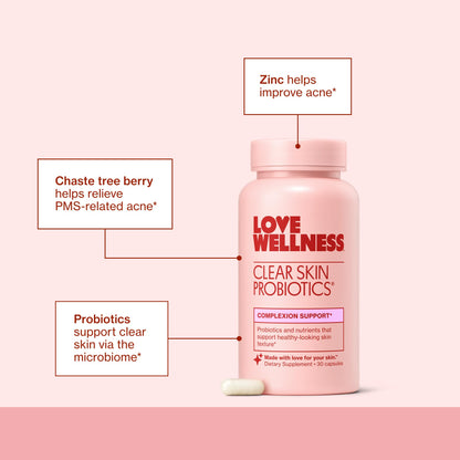 Love Wellness Clear Skin Probiotic | Hormonal Acne & Pore Minimizer | 30 Count