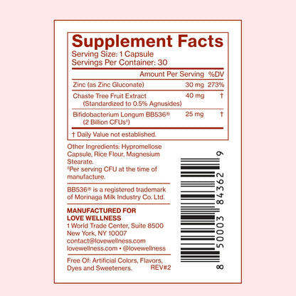 Love Wellness Clear Skin Probiotic | Hormonal Acne & Pore Minimizer | 30 Count