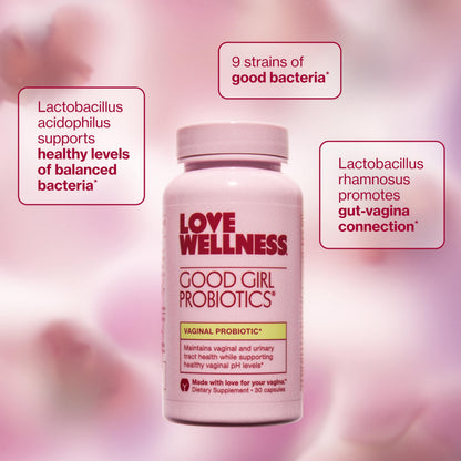 Love Wellness Good Girl Probiotics — 9-Strain Vaginal Health Probiotic for pH Balance, UTIs, Yeast, and Immune Support | Gluten-Free