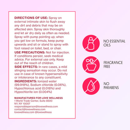 Love Wellness Intimate Skin Support Spray – FDA-Cleared HOCl Cleanser (4 oz) – Fragrance-Free & pH-Balanced