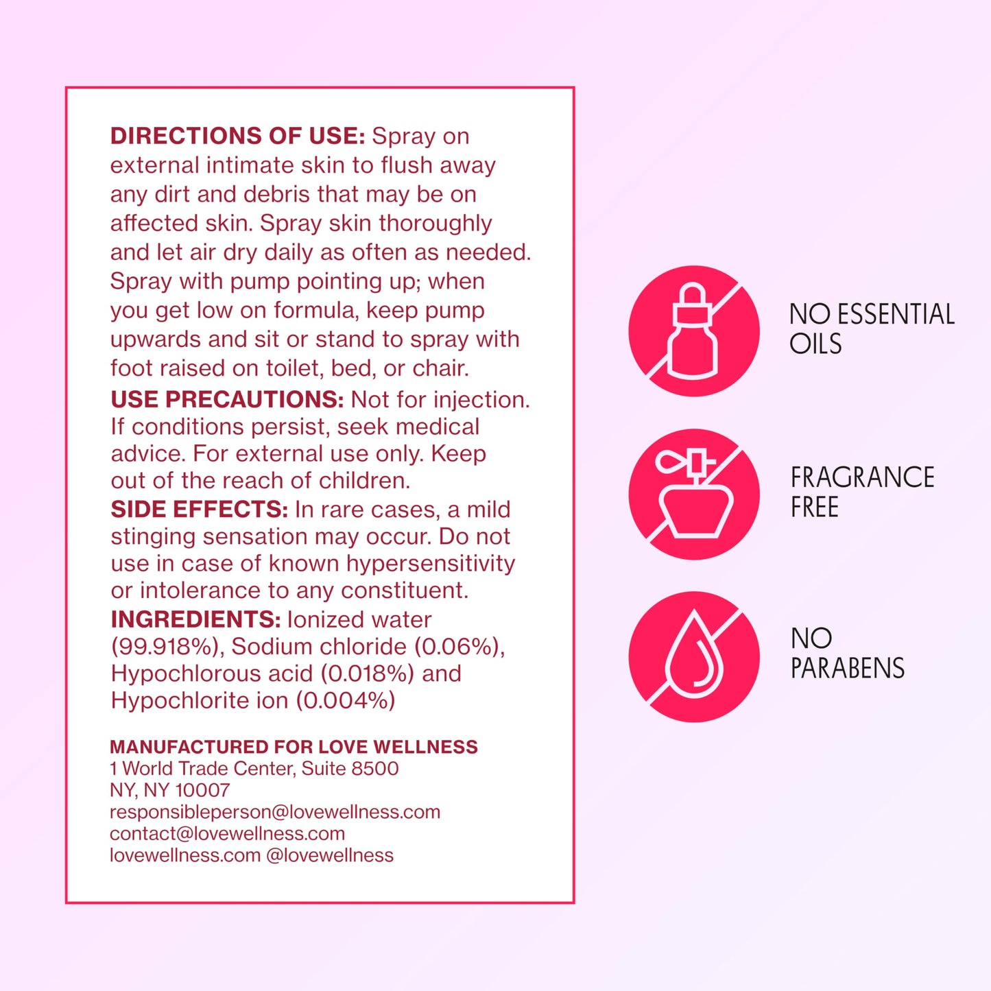 Love Wellness Intimate Skin Support Spray – FDA-Cleared HOCl Cleanser (4 oz) – Fragrance-Free & pH-Balanced