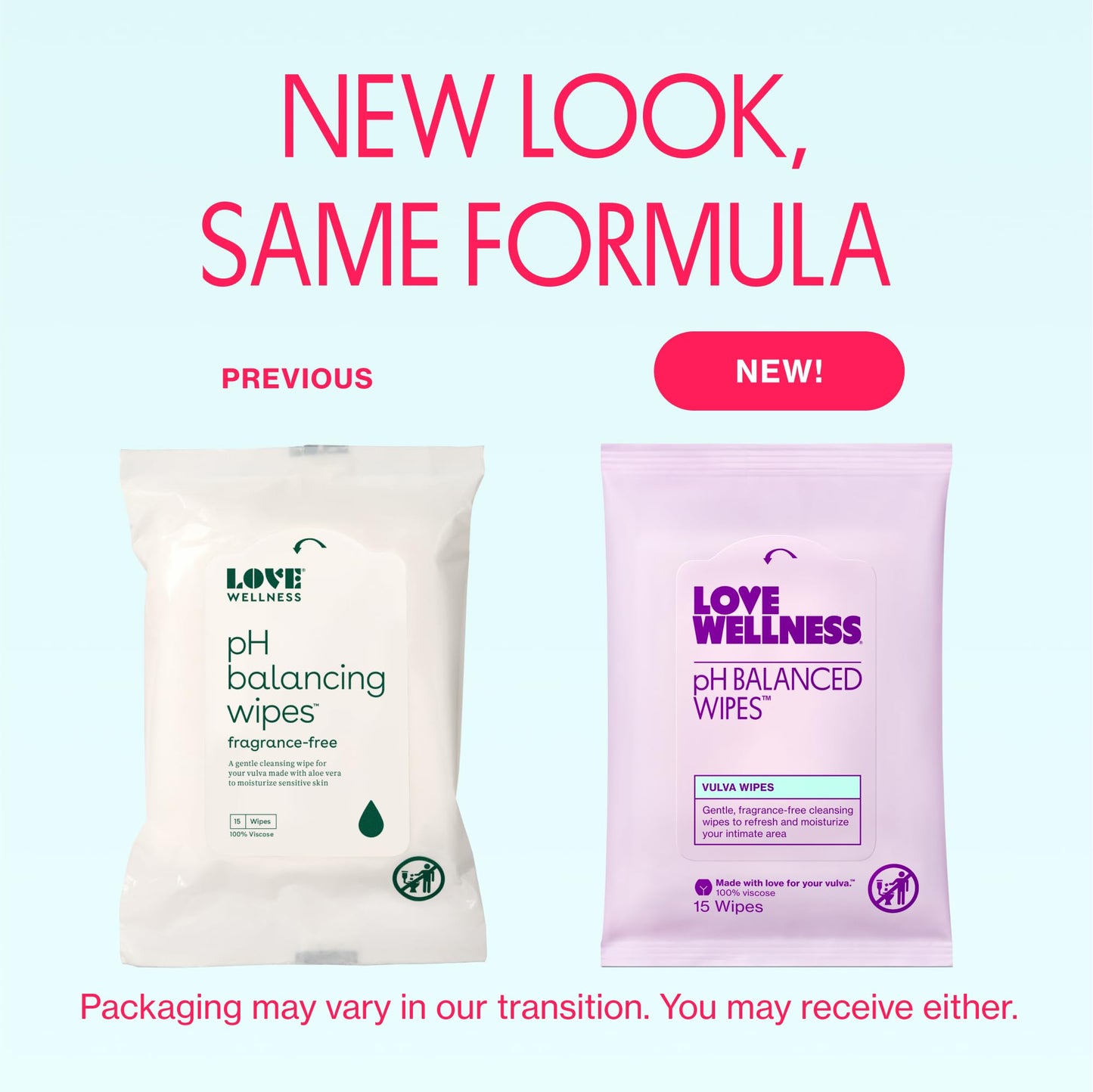 Love Wellness pH Balancing Wipes for Women – Fragrance-Free, Aloe Vera, 2-Pack Travel Size