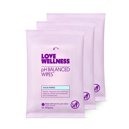 Love Wellness pH Balancing Wipes for Women | Fragrance-Free, Travel Size 3-Pack | Intimate Hygiene