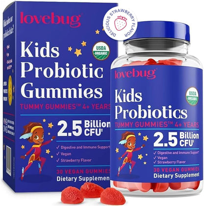LOVEBUG Kids Probiotic Gummies - Immunity & Constipation Relief (Ages 4+) | USDA Organic