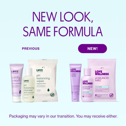 Love Wellness Skincare for Down There Bundle | Gentle pH-Balancing Cleanser, Comfy Cream & Fragrance-Free Wipes