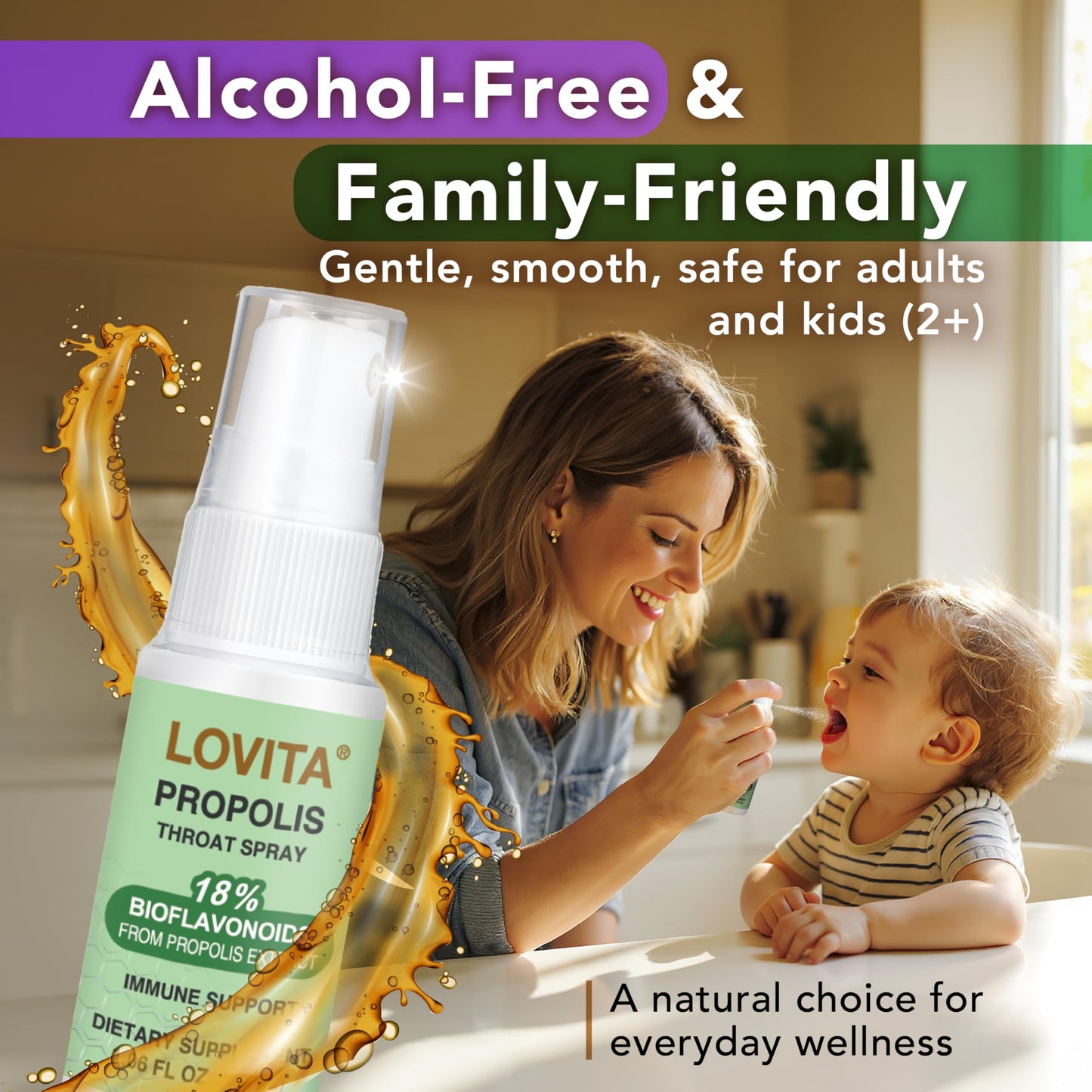 LOVITA Bee Propolis Throat Spray 250mg – 18% Bioflavonoids, Alcohol Free, Immune Support