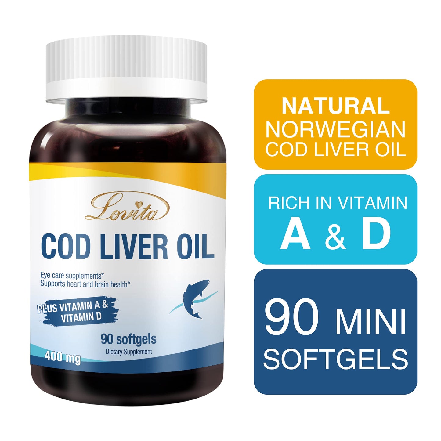 Lovita Norwegian Cod Liver Oil - High Absorption TG, Burpless, 90 Softgels (Pack of 3)
