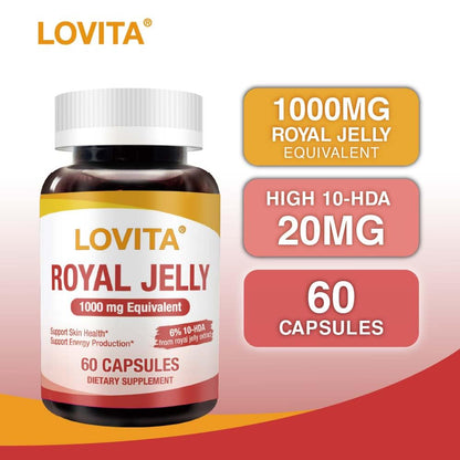 Lovita Royal Jelly 333 mg, 3:1 Concentrate, 20 mg 10-HDA, 60 Caps (Pack of 3)