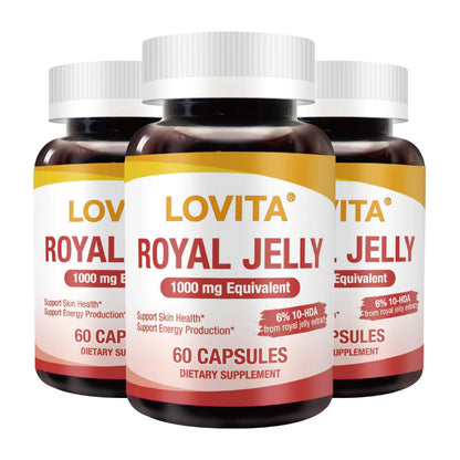 Lovita Royal Jelly 333 mg, 3:1 Concentrate, 20 mg 10-HDA, 60 Caps (Pack of 3)