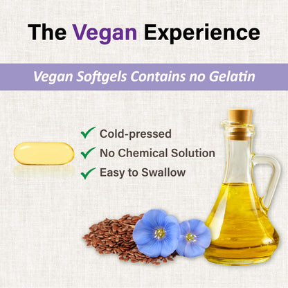 LOVITA Vegan Flaxseed Oil 1500mg + 900mg ALA Omega-3 | Cold-Pressed, Non-GMO, Gluten Free | 180 Softgels